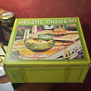 Vintage Anchor Hocking Accent Green Chip and Dip Set 60’s 70’s In Original Box